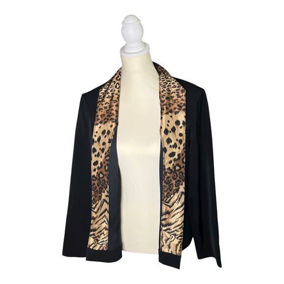 Jessica Howard Black Padded Shoulder Women’s Blazer Jacket Open Front Leopard 14 - Picture 3 of 9
